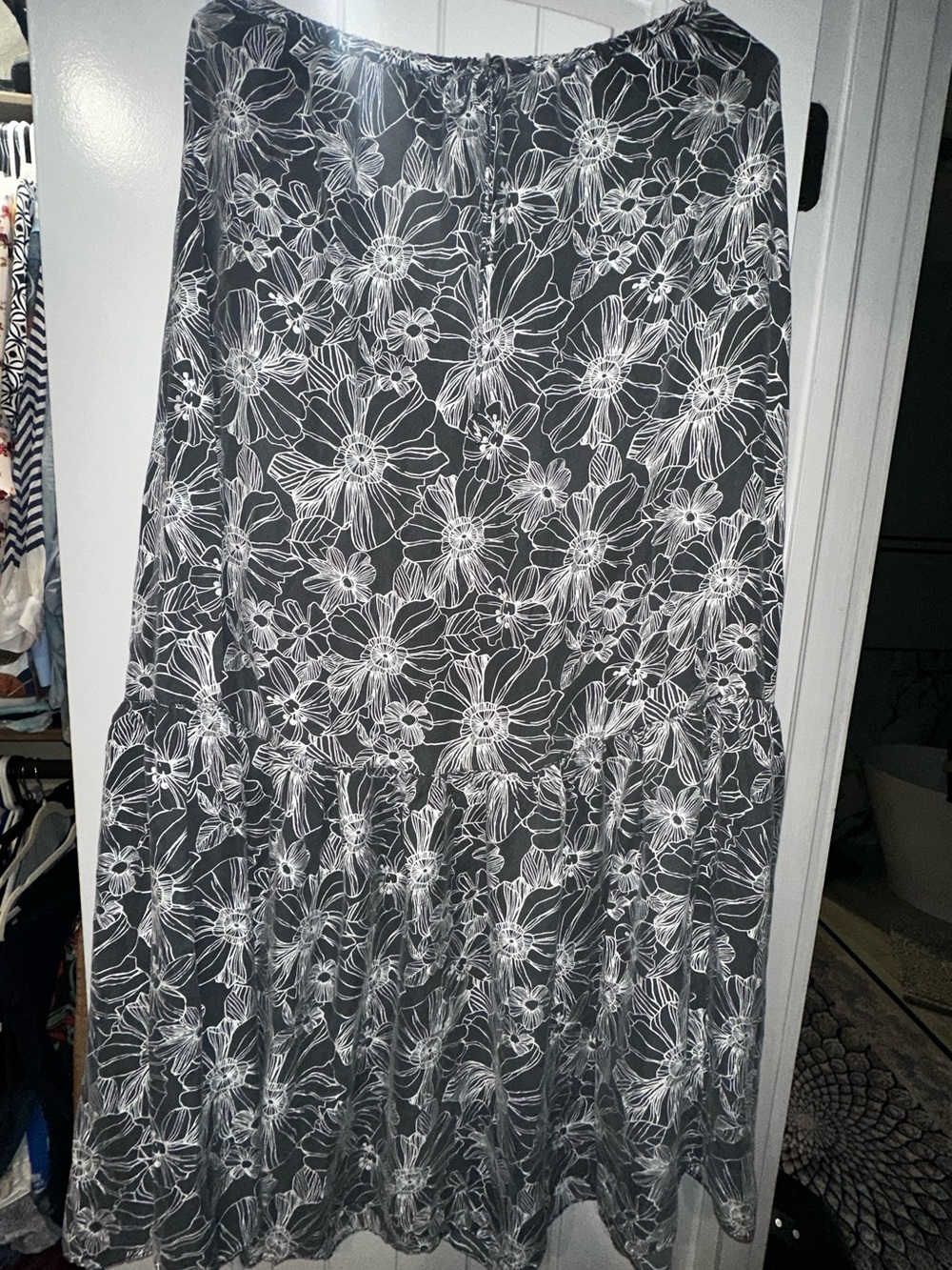 Unsubscribed Charcoal Floral Tiered Skirt - White Outline Print